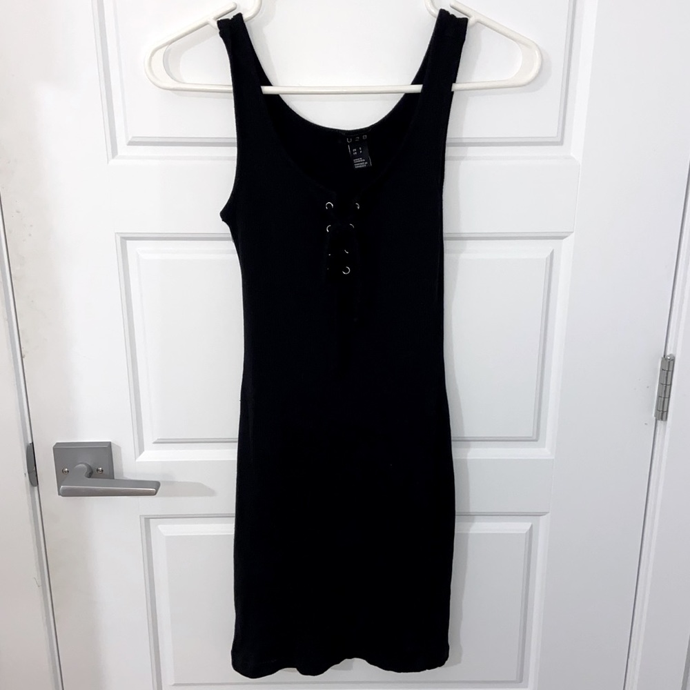 U2B Black Tank Top Short Dress with Laced Front
